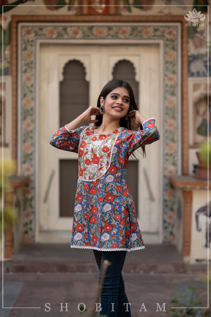 Short Kurti For Women | Hand Block Print Cotton | Shobitam Made To Order