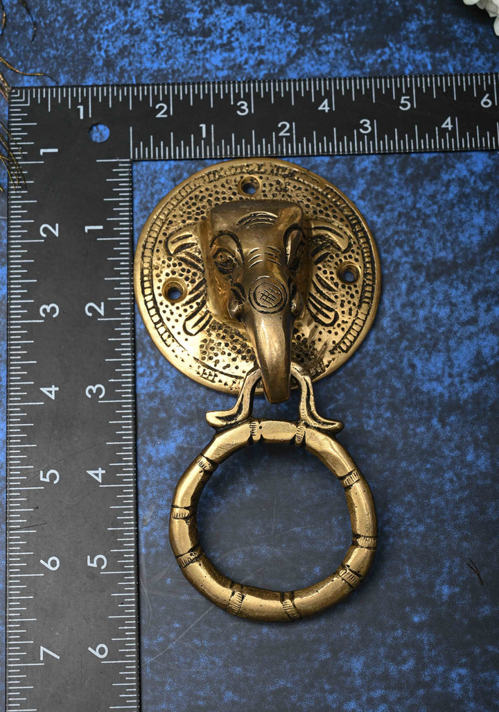 5.5" Antique Brass Ganesha Face with Ring Door Knocker-Door Handle, Indian Decorative piece