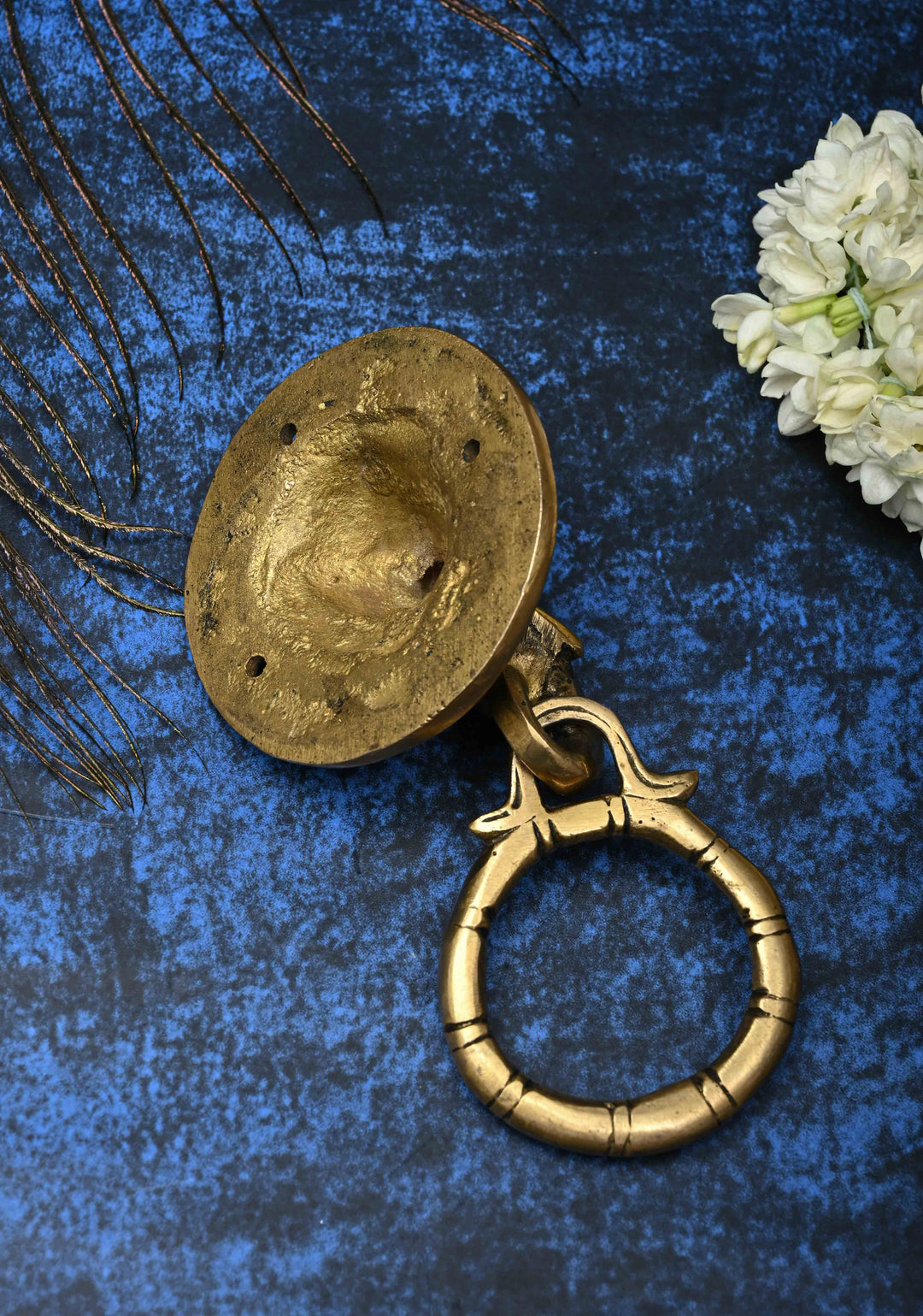 5.5" Antique Brass Ganesha Face with Ring Door Knocker-Door Handle, Indian Decorative piece