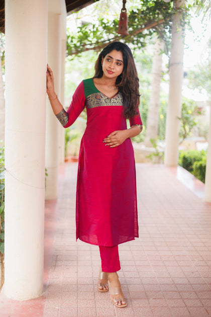 Beige and Red Handloom Cotton Fit and Flare Top – Madhurima Bhattacharjee