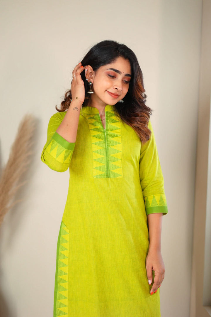 Lemon Yellow & Green Kurti and Pant 2 Piece Set | Made To Order