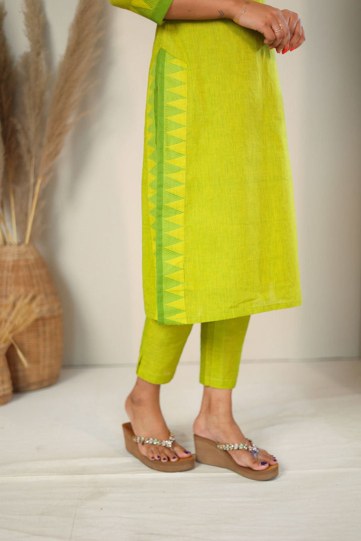 Lemon Yellow & Green Kurti and Pant 2 Piece Set | Made To Order