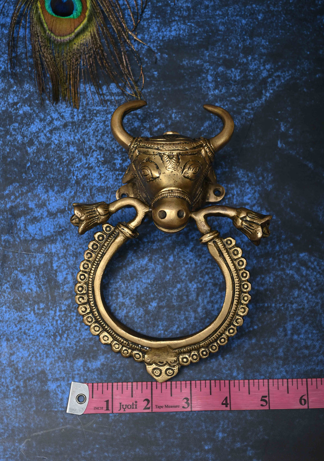 Antique Brass Nandi with Ring Door Knocker-Door Handle, Indian Decorative