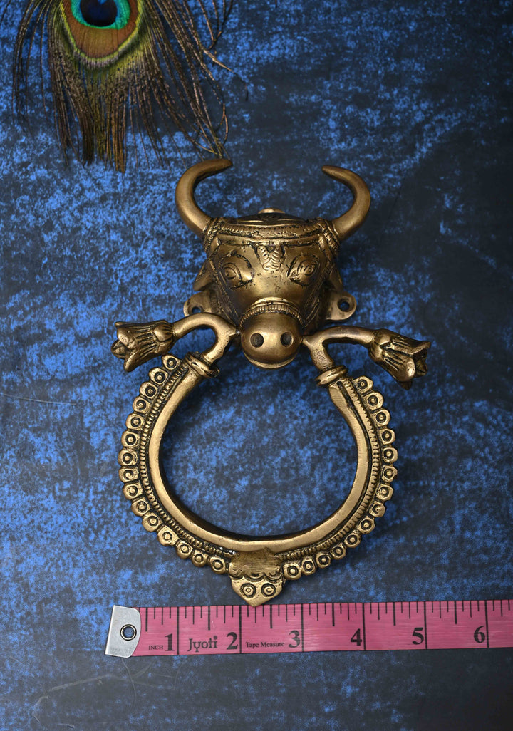 Antique Brass Nandi with Ring Door Knocker-Door Handle, Indian Decorative