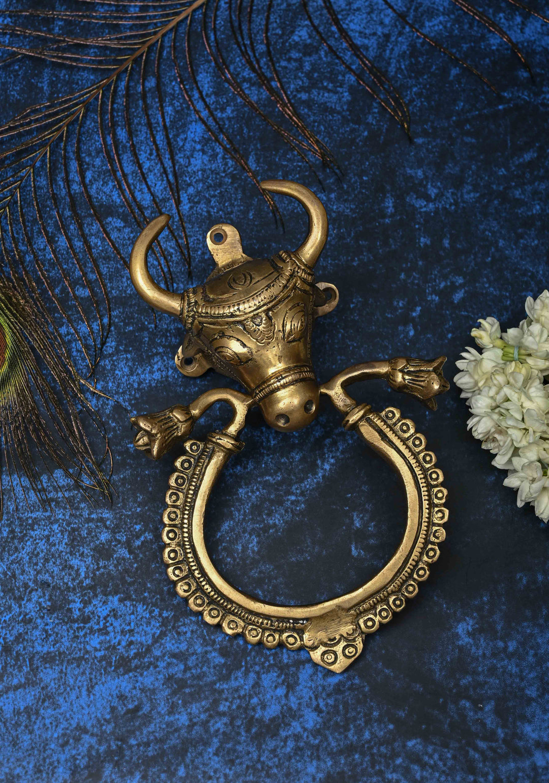 Antique Brass Nandi with Ring Door Knocker-Door Handle, Indian Decorative