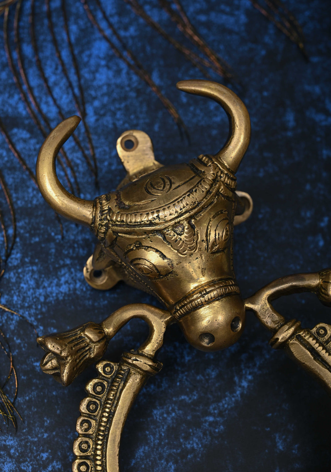 Antique Brass Nandi with Ring Door Knocker-Door Handle, Indian Decorative