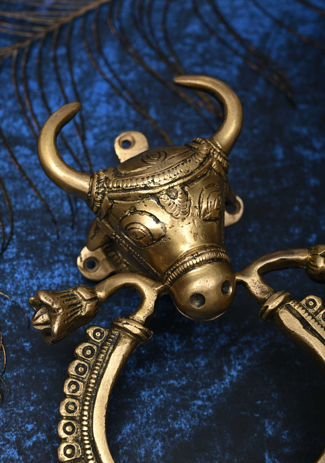 Antique Brass Nandi with Ring Door Knocker-Door Handle, Indian Decorative