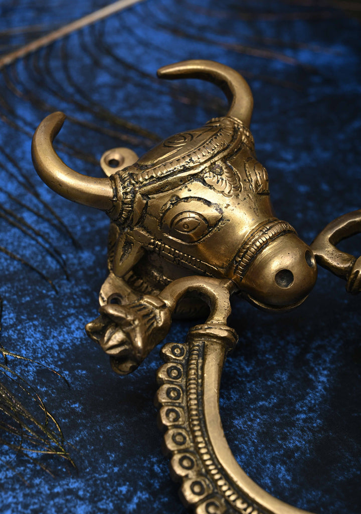 Antique Brass Nandi with Ring Door Knocker-Door Handle, Indian Decorative
