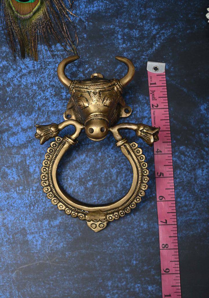 Antique Brass Nandi with Ring Door Knocker-Door Handle, Indian Decorative