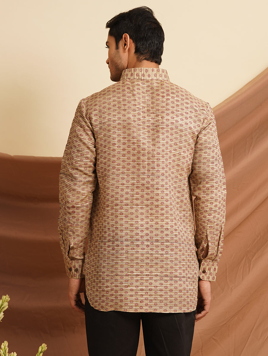 Tussar Silk Shirt in natural Color with Full Sleeve and subtle