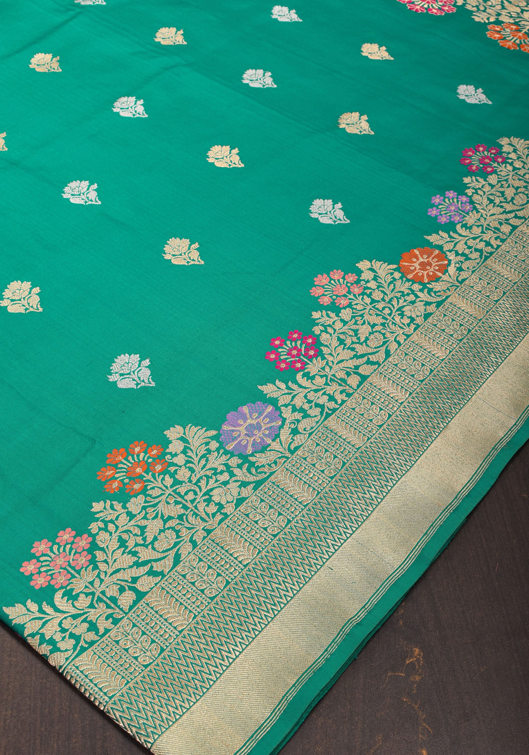 Rama Green Pure Banarasi Silk Saree with Meenakari border and Intricate Pallu and Unique Zari Borders | SILK MARK CERTIFIED