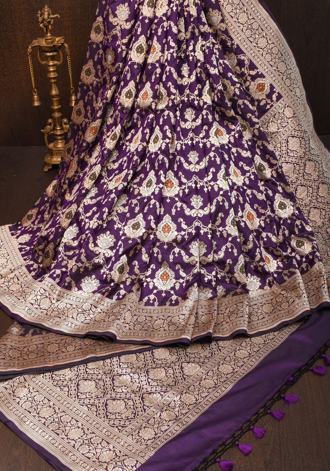 Purple Exquisite Meenakari floral Jaal Banarasi katan Silk Saree With Zari Border | SILK MARK CERTIFIED