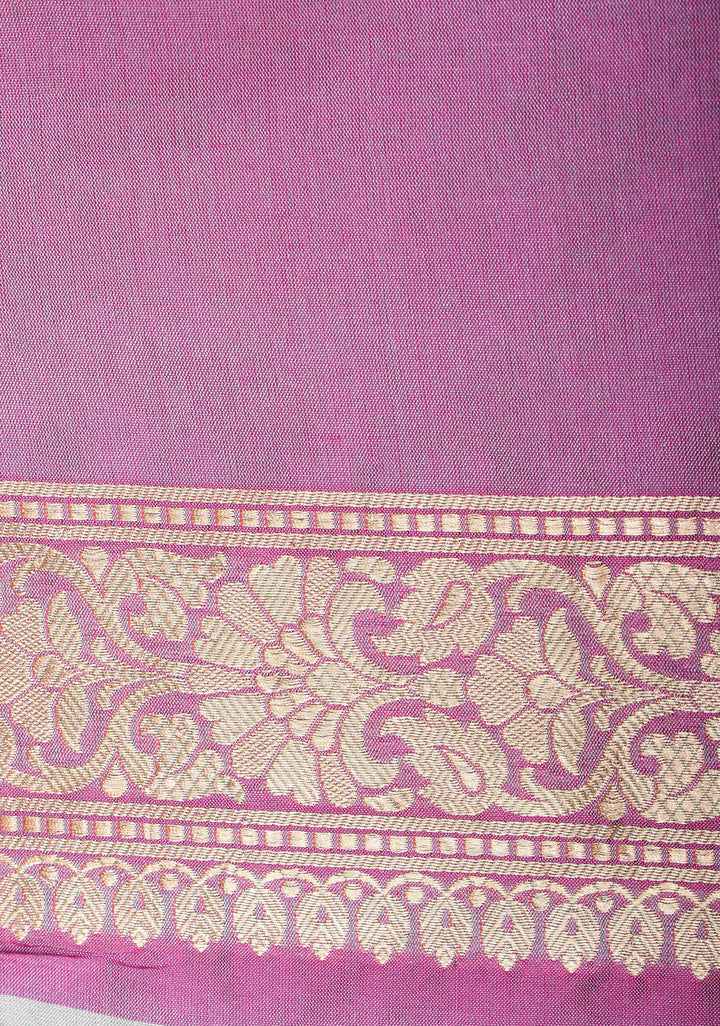 Lilac Dual Tone Katan Silk Saree with Meenakari Floral Jaal and Zari Border | SILK MARK CERTIFIED | Shobitam