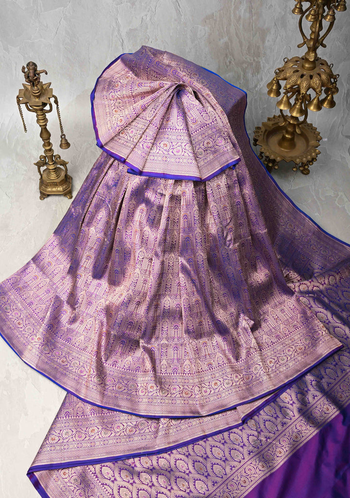 Purple Pure Banarasi Katan Silk Saree with Meenakari Patola Brocade and Zari Border  | SILK MARK CERTIFIED