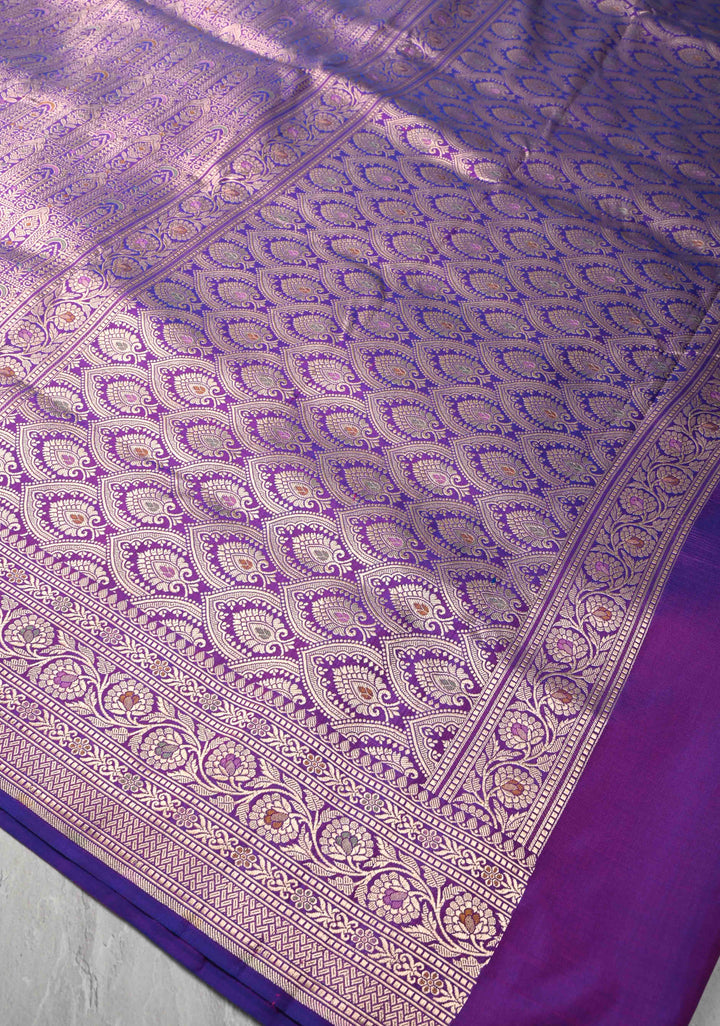 Purple Pure Banarasi Katan Silk Saree with Meenakari Patola Brocade and Zari Border  | SILK MARK CERTIFIED