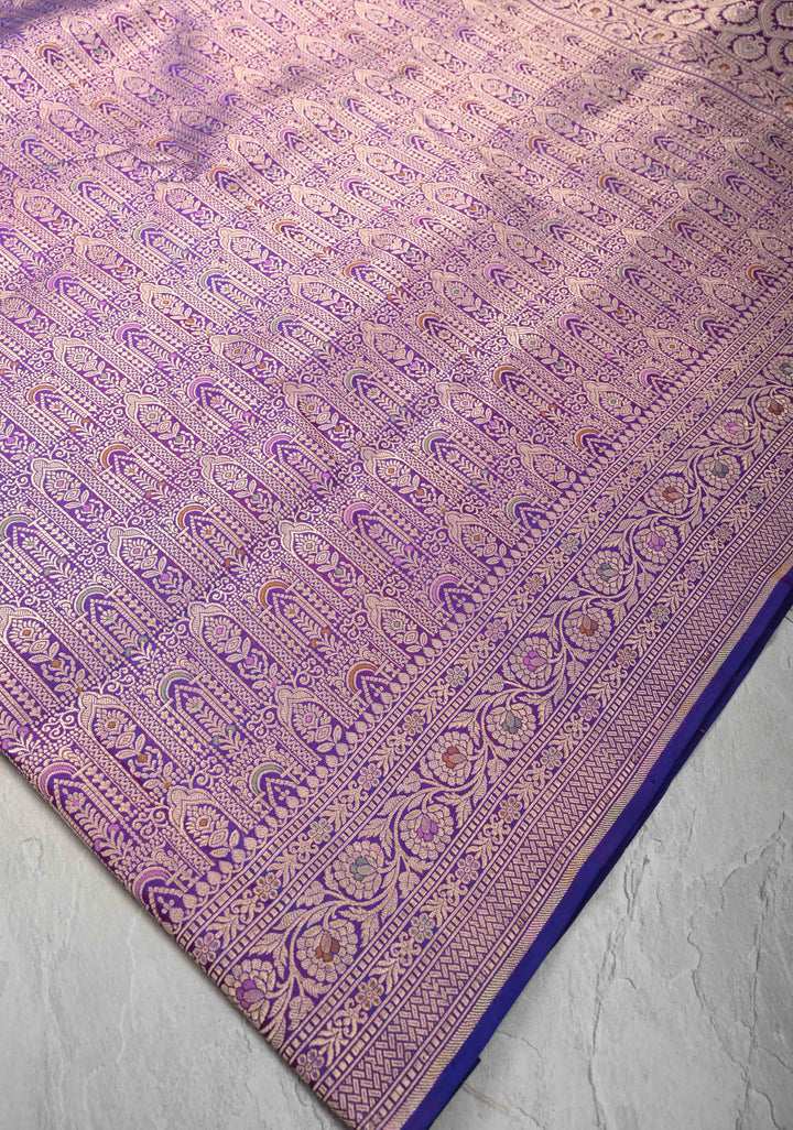 Purple Pure Banarasi Katan Silk Saree with Meenakari Patola Brocade and Zari Border  | SILK MARK CERTIFIED