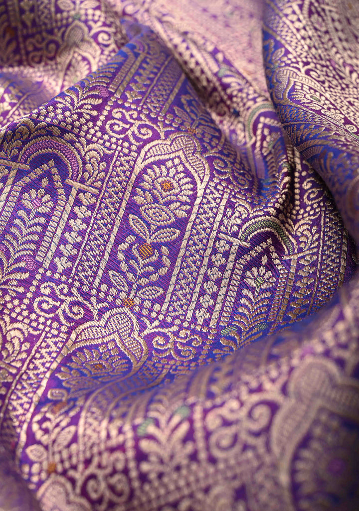 Purple Pure Banarasi Katan Silk Saree with Meenakari Patola Brocade and Zari Border  | SILK MARK CERTIFIED