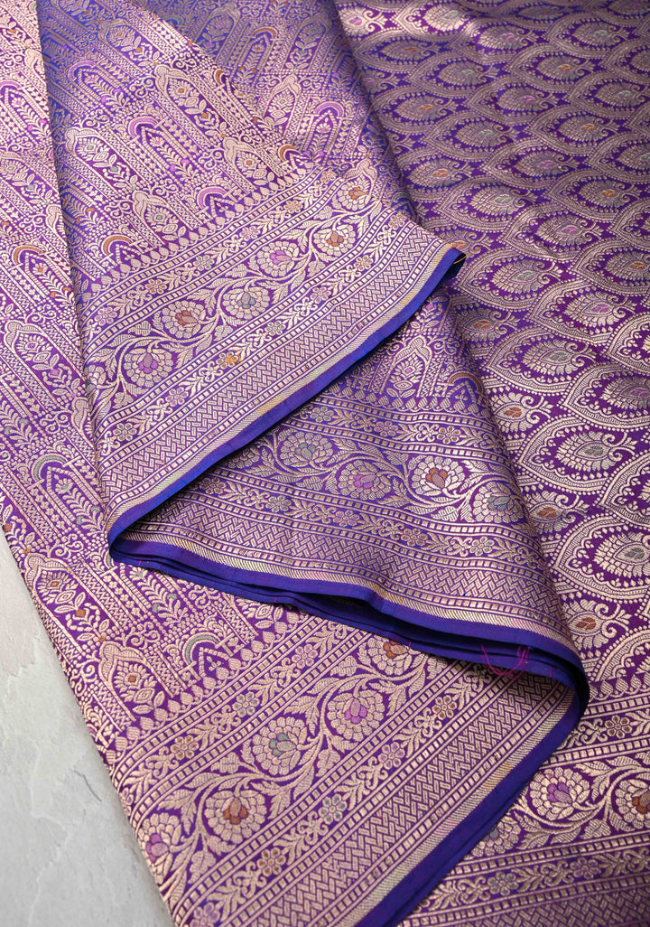 Purple Pure Banarasi Katan Silk Saree with Meenakari Patola Brocade and Zari Border  | SILK MARK CERTIFIED