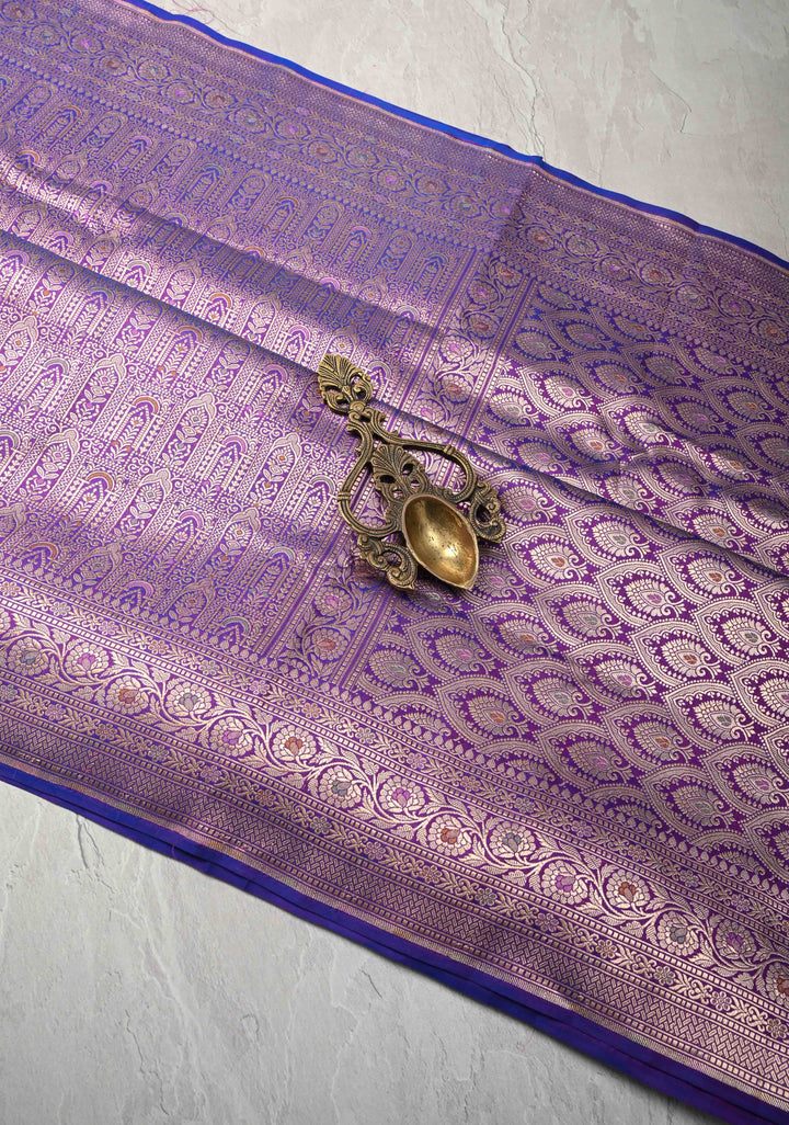 Purple Pure Banarasi Katan Silk Saree with Meenakari Patola Brocade and Zari Border  | SILK MARK CERTIFIED