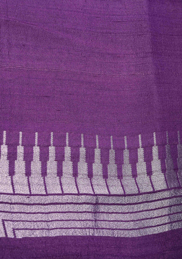 Exquisite Purple Banarasi Tussar Georgette Saree with Brush Dye Floral Design and Zari Temple Border | SILK MARK CERTIFIED | Shobitam