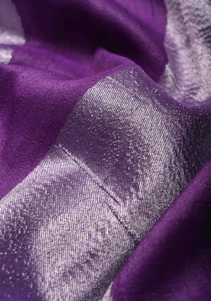 Exquisite Purple Banarasi Tussar Georgette Saree with Brush Dye Floral Design and Zari Temple Border | SILK MARK CERTIFIED | Shobitam