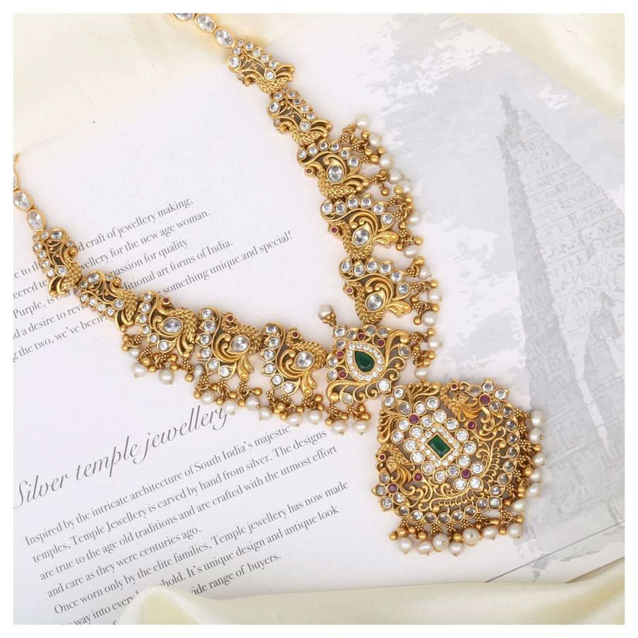 Temple Jewellery 925 Silver Gold Plated Jewellery Kundan Polki 925