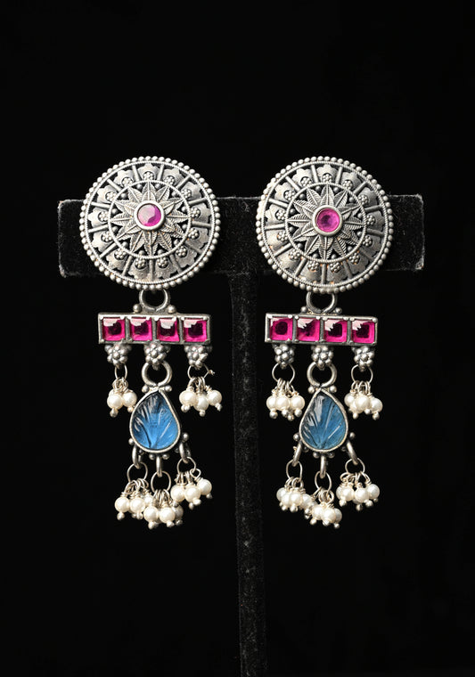 92.5 Silver Oxidized Finish  Earrings with stones