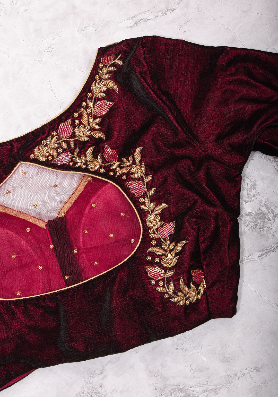 Maroon Velvet Blouse with Zardosi work Mix and Match Blouse for