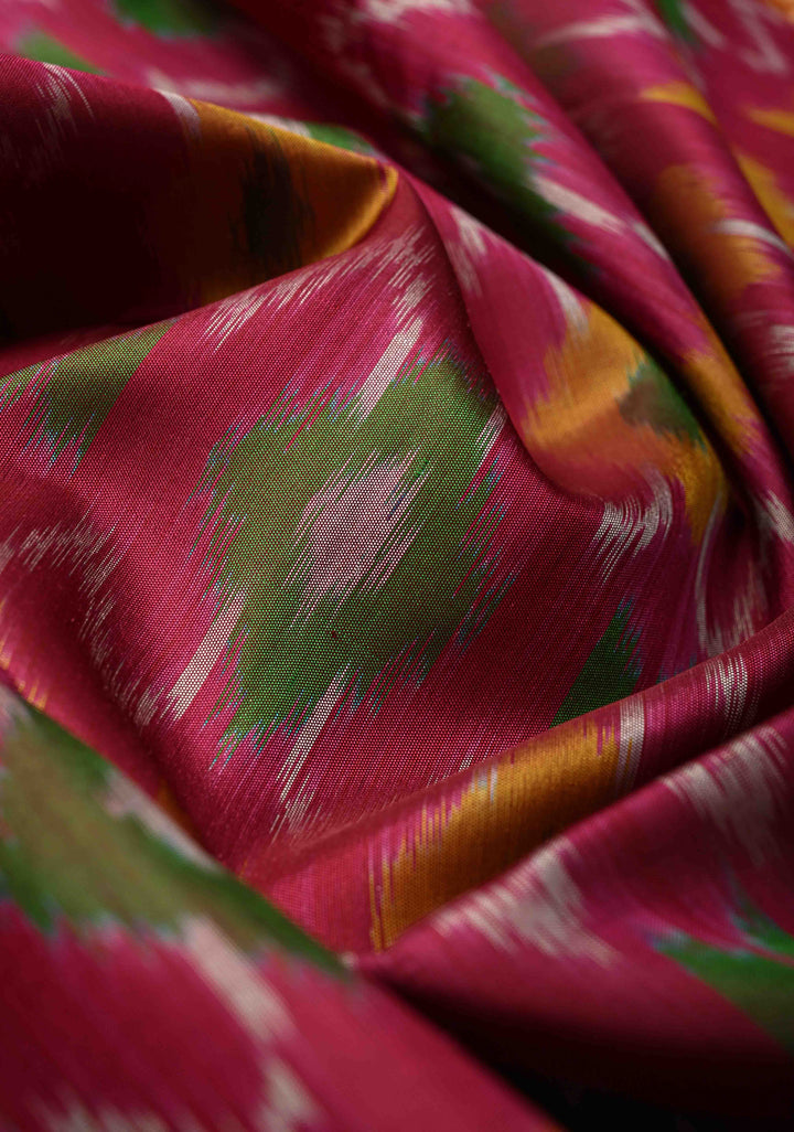 Raspberry Fusion Ikkat Kanjivaram Soft Silk Saree with Weave Jaal and Zari Border | SILK MARK CERTIFIED
