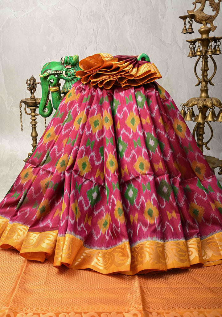 Raspberry Fusion Ikkat Kanjivaram Soft Silk Saree with Weave Jaal and Zari Border | SILK MARK CERTIFIED