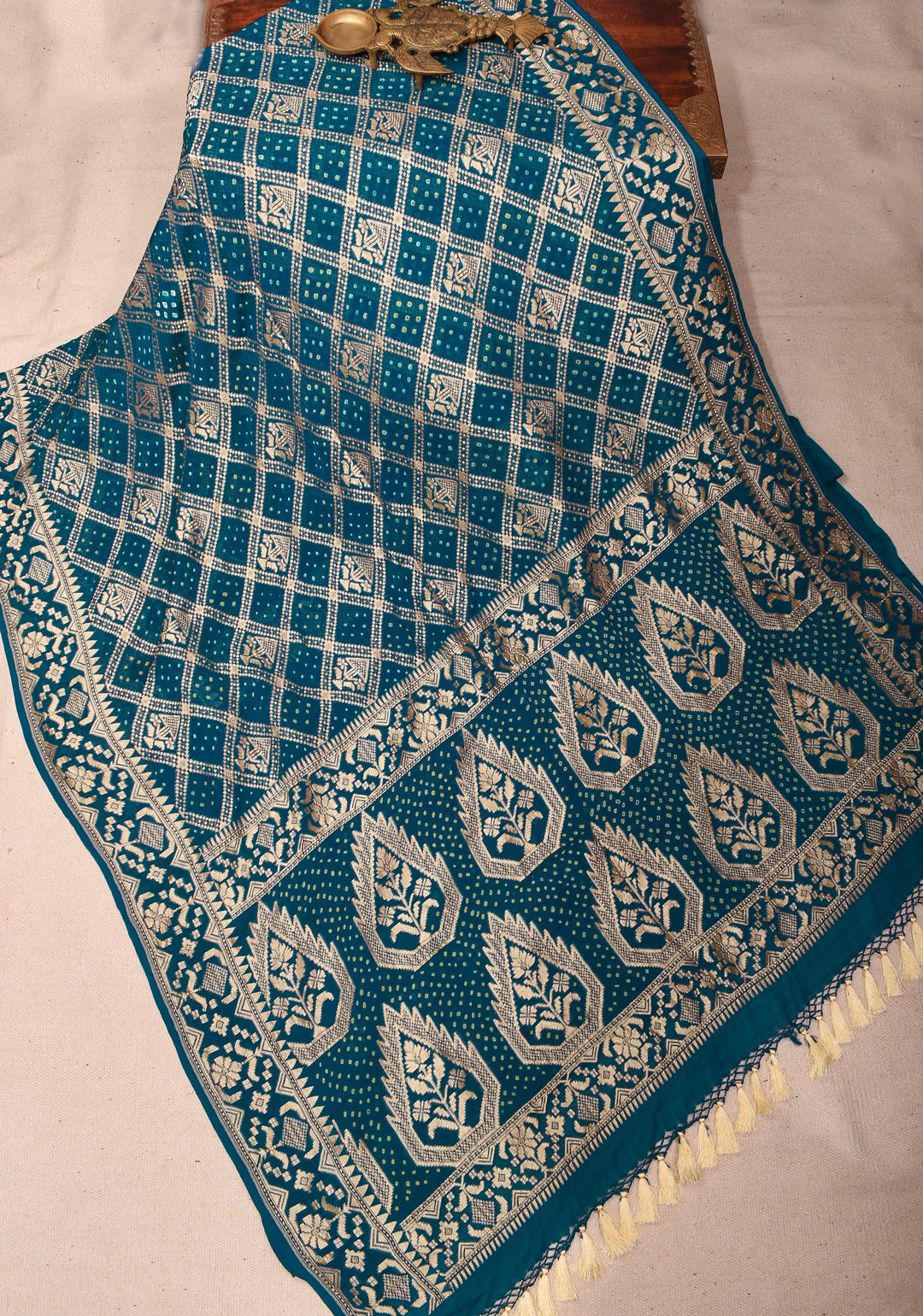 Prussian Blue Jaal Banarasi Pure Silk Georgette Saree with Elegant Contrast Border | SILK MARK CERTIFIED