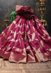 Plum Kanjivaram Silk Saree with Geometric Pattern and Zari Border | SILK MARK CERTIFIED