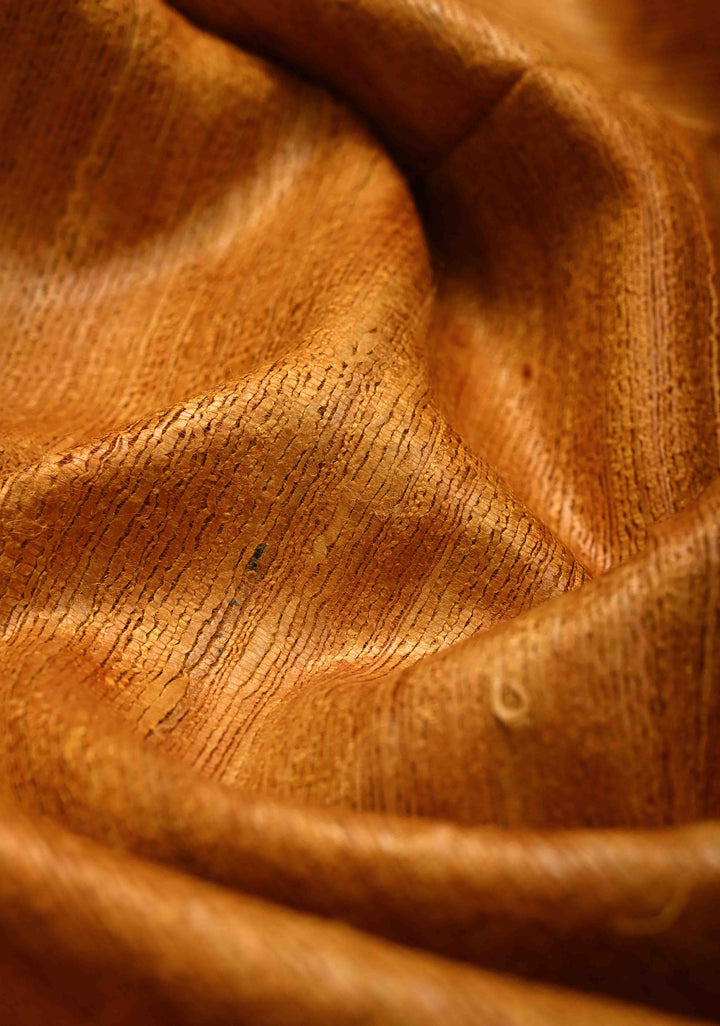 Mustard Authentic Hand Block Print on Geecha Tussar silk saree with Zari Border  | SILK MARK CERTIFIED