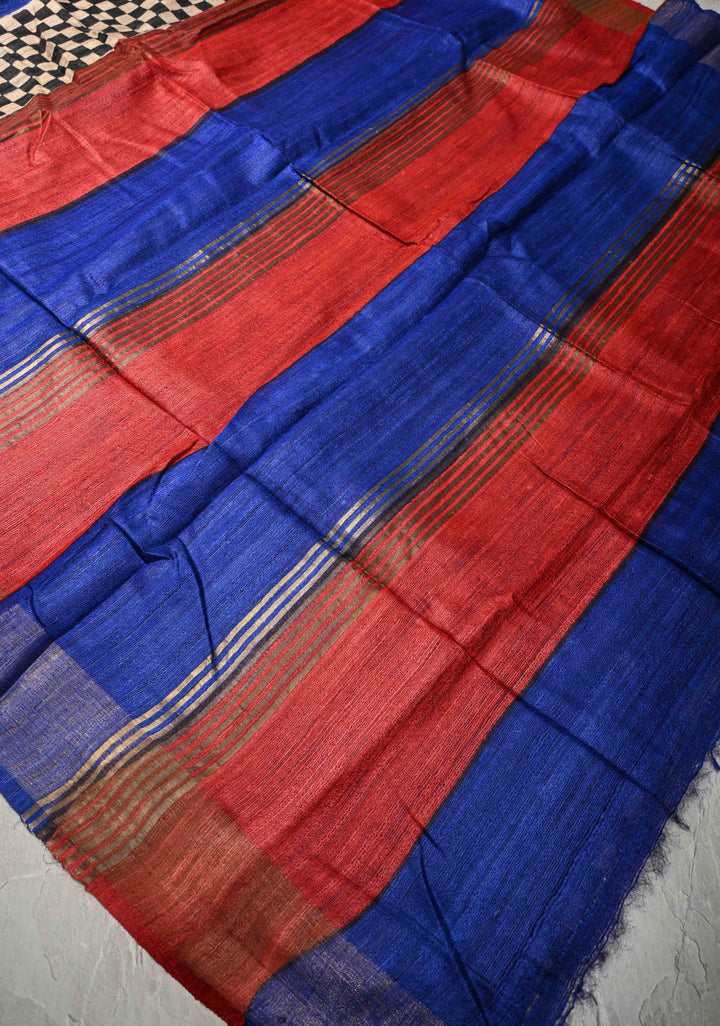 Multicolor Authentic Hand Block Print on Geecha Tussar silk saree with Zari Border  | SILK MARK CERTIFIED