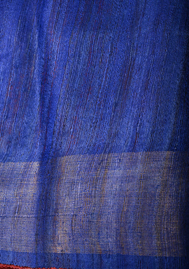 Multicolor Authentic Hand Block Print on Geecha Tussar silk saree with Zari Border  | SILK MARK CERTIFIED