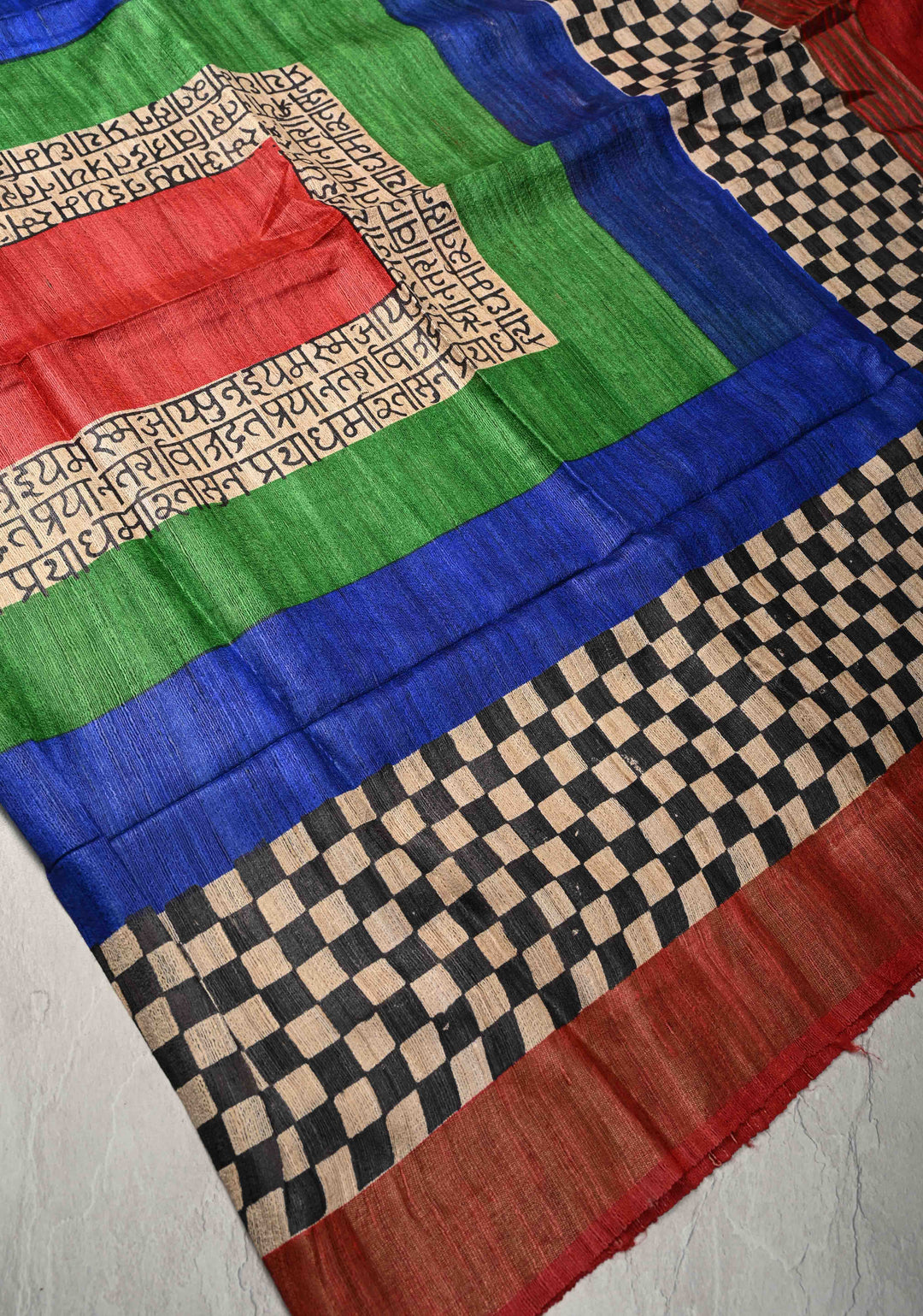 Multicolor Authentic Hand Block Print on Geecha Tussar silk saree with Zari Border  | SILK MARK CERTIFIED