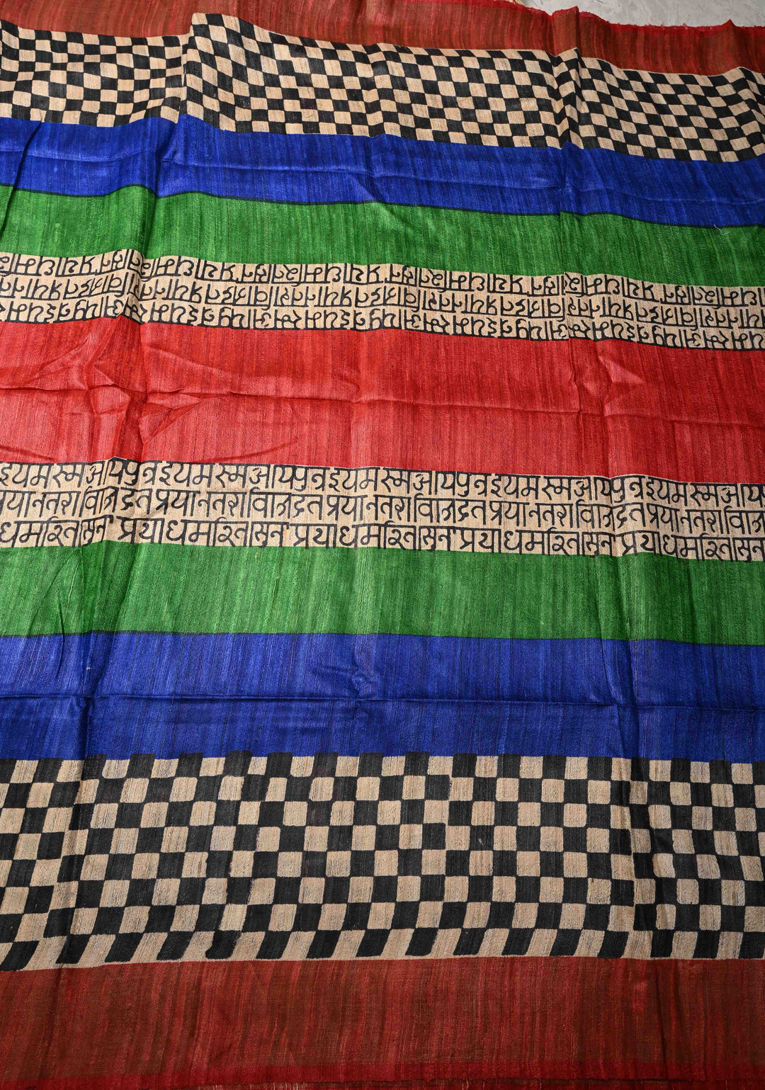 Multicolor Authentic Hand Block Print on Geecha Tussar silk saree with Zari Border  | SILK MARK CERTIFIED