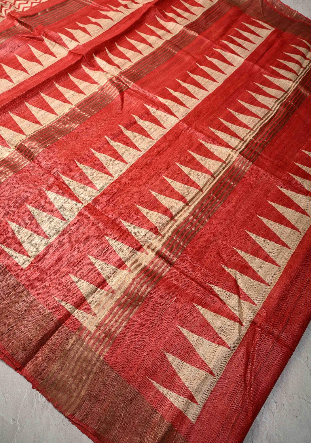 Beige Authentic Hand Block Print on Geecha Tussar silk saree with Zari Border  | SILK MARK CERTIFIED