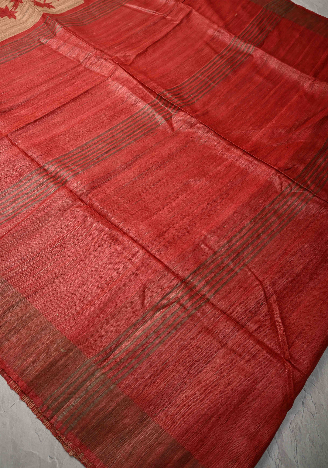 Light Brown Authentic Hand Block Print on Geecha Tussar | SILK MARK CERTIFIED