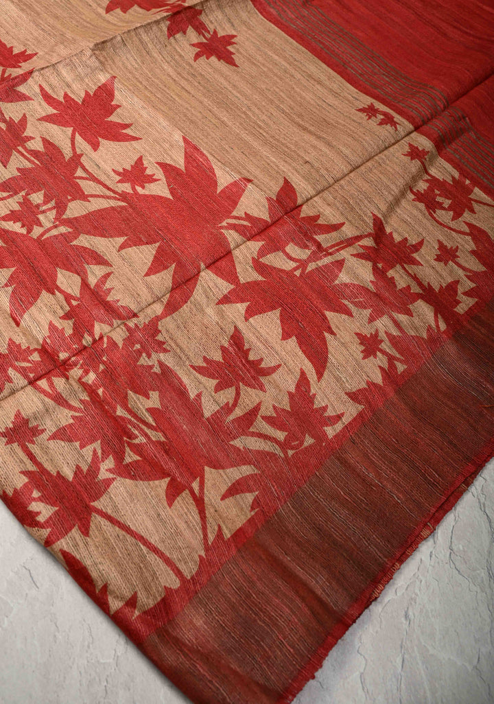 Light Brown Authentic Hand Block Print on Geecha Tussar | SILK MARK CERTIFIED