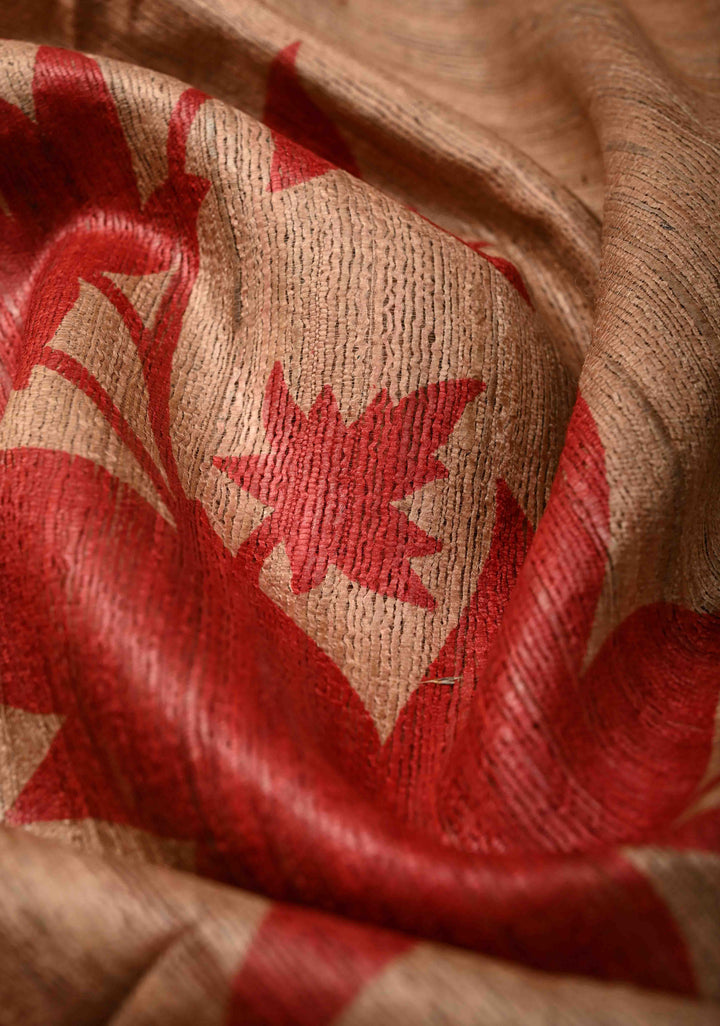 Light Brown Authentic Hand Block Print on Geecha Tussar | SILK MARK CERTIFIED