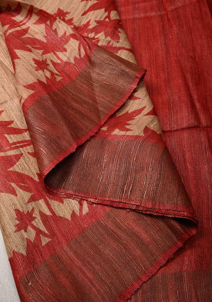 Light Brown Authentic Hand Block Print on Geecha Tussar | SILK MARK CERTIFIED