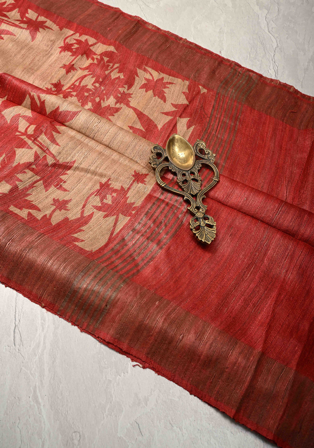 Light Brown Authentic Hand Block Print on Geecha Tussar | SILK MARK CERTIFIED