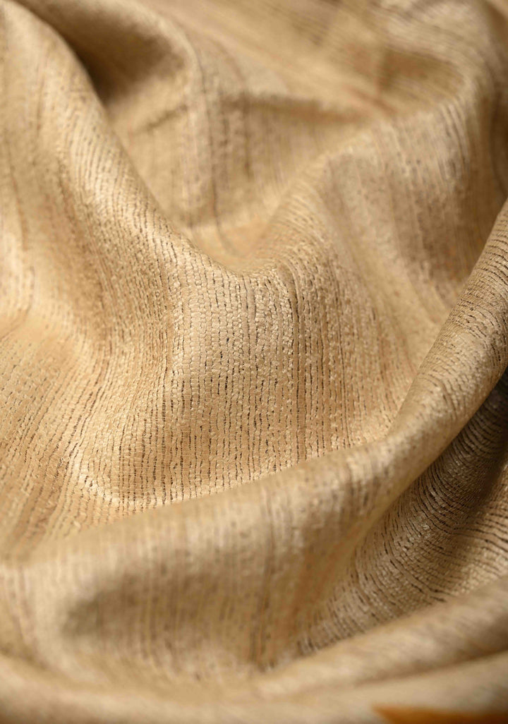 Geecha Tussar Beige Silk Saree with Ganga Jamuna Border | SILK MARK CERTIFIED