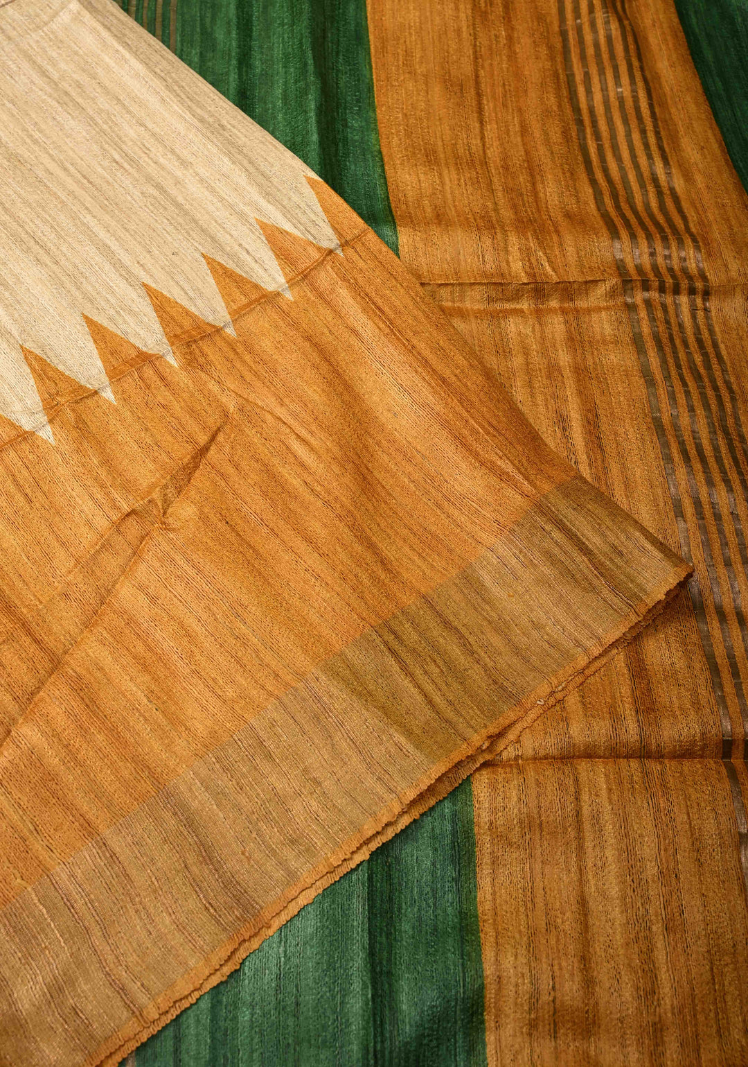 Geecha Tussar Beige Silk Saree with Ganga Jamuna Border | SILK MARK CERTIFIED
