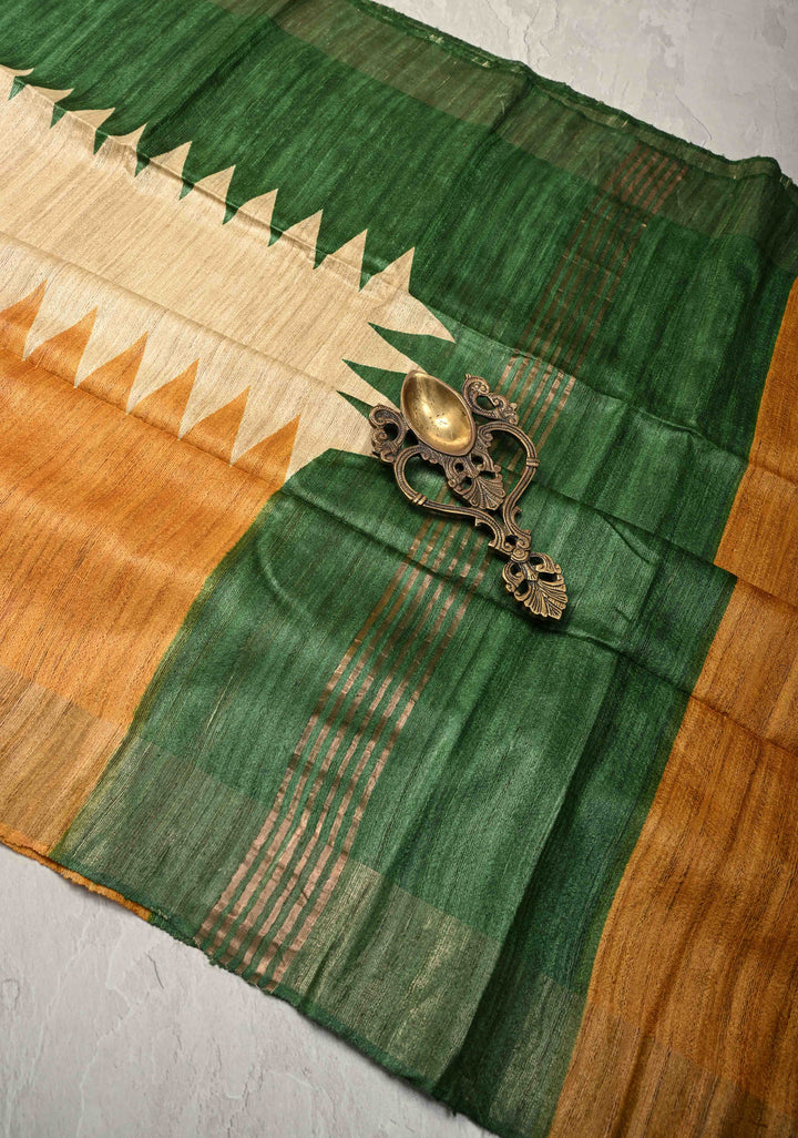 Geecha Tussar Beige Silk Saree with Ganga Jamuna Border | SILK MARK CERTIFIED