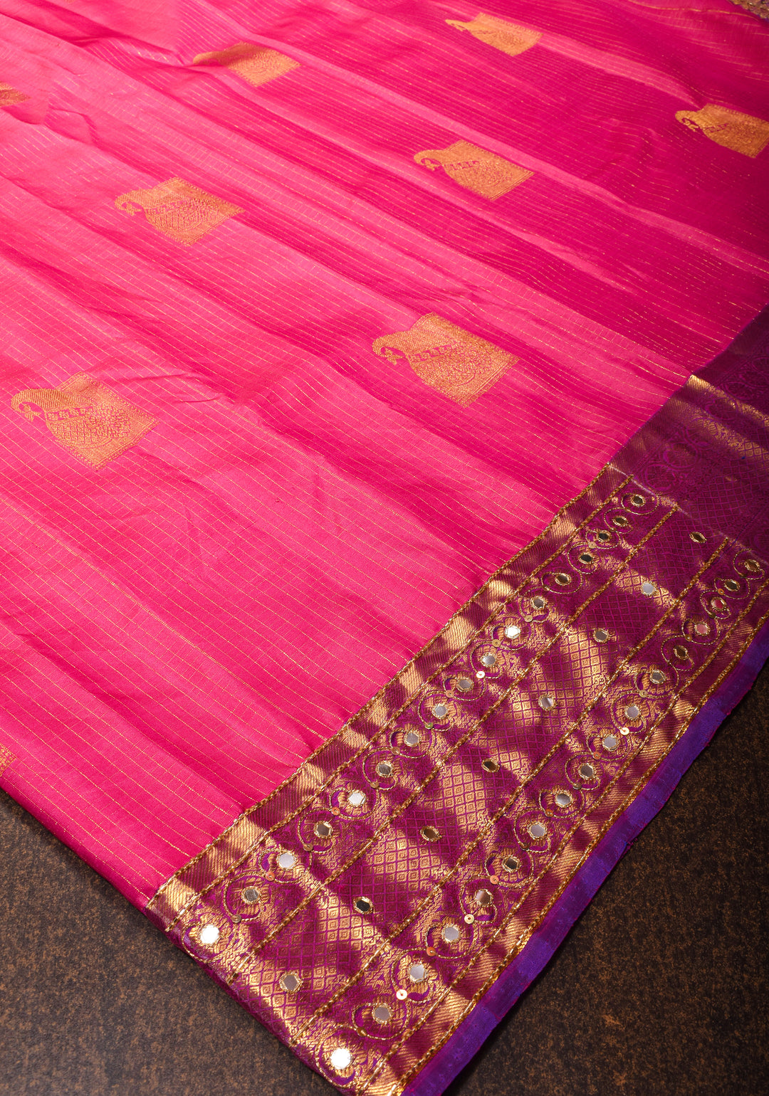 Handwork Pink Pure Silk Kanjivaram Saree with  Sequins Cutdana Mirror Work on Borders and Pallu  | SILK MARK CERTIFIED