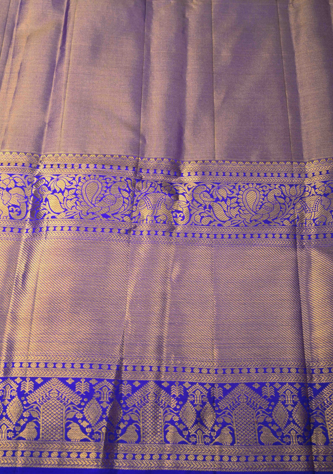 Blue Floral Brocade Tissue Kanjivaram Handloom Silk Saree with Wide Zari Border | SILK MARK CERTIFIED