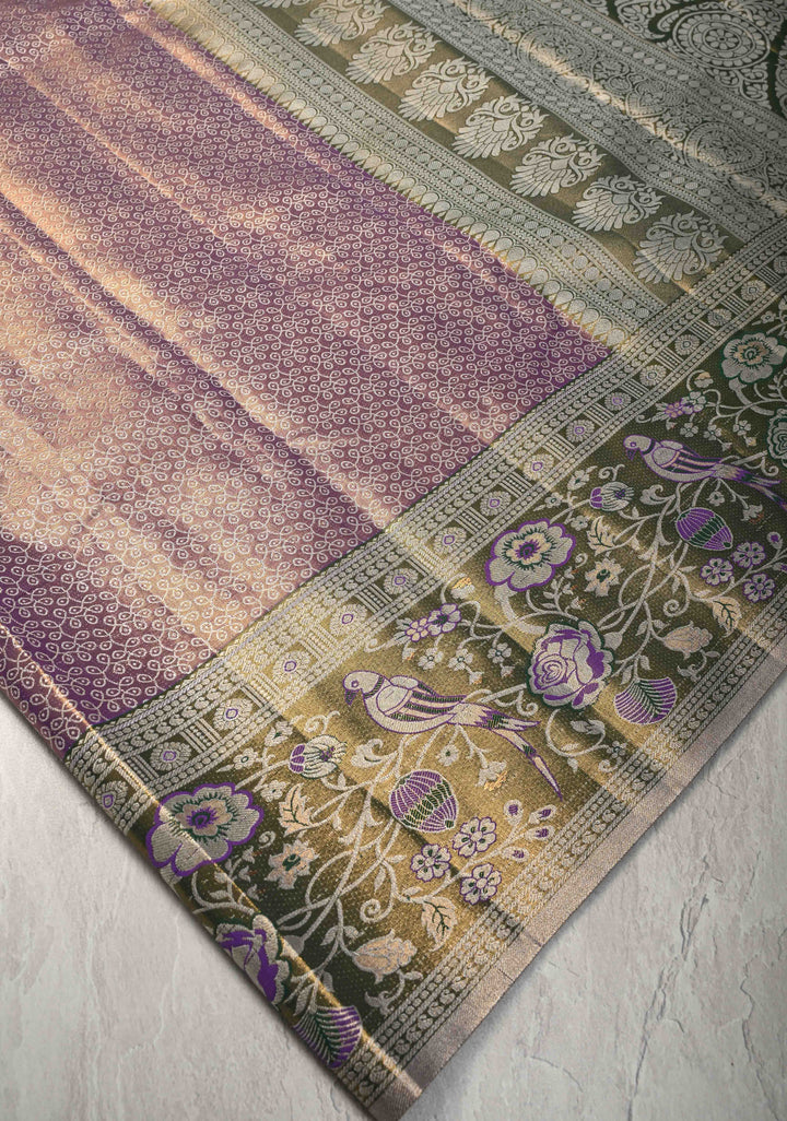 Amethyst Rangoli Brocade Kanjivaram  Tissue Semi Silk Saree with Meenakari Zari Border