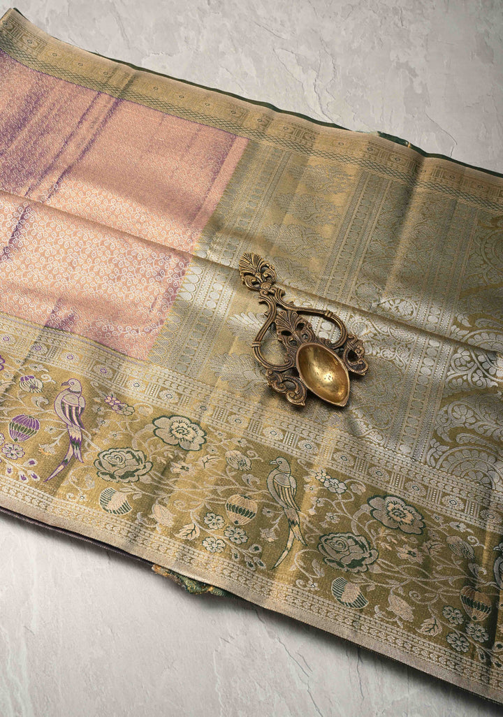Amethyst Rangoli Brocade Kanjivaram  Tissue Semi Silk Saree with Meenakari Zari Border